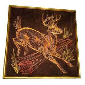 Vintage Nail String Deer Art Fawn Doe 19" Whimsy Farm Boho Cottage Countryside